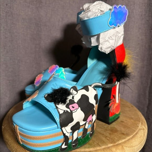 dELiA*s by Dolls Kill Animal Playhouse Platform Heels Farm Core Cow Shoes - Picture 2 of 8